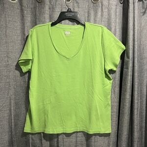 St.‎ John's Bay 100% Cotton T-Shirt Women's XL Short Sleeve Lime Green V-Neck